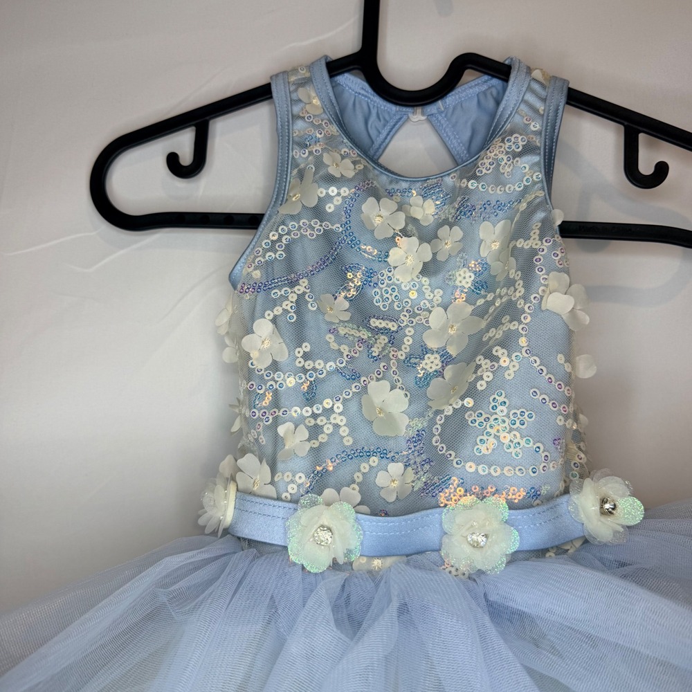 Weissman Girls XSC Blue Sequin 3D Floral Tulle Tutu Dance Recital Costume